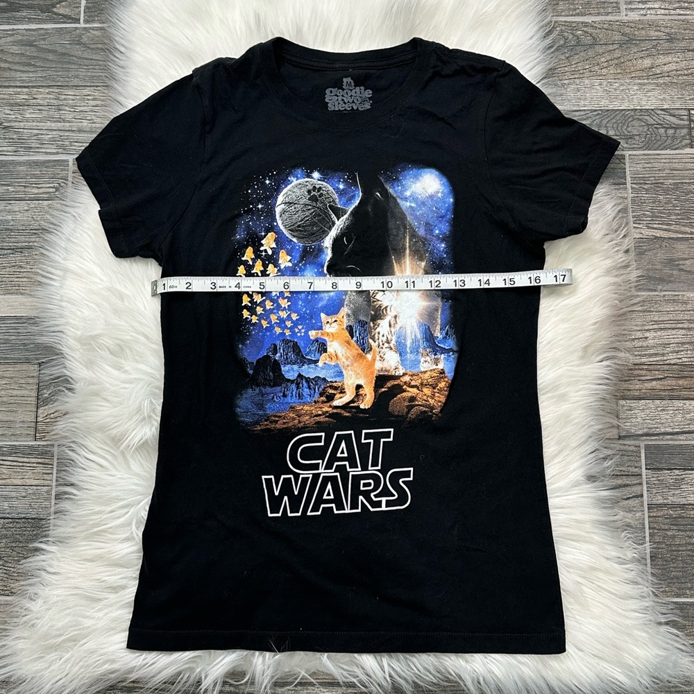 Goodie Two Sleeves Humor Cat Wars Graphic Short Sleeve Tee - Picture 5 of 7